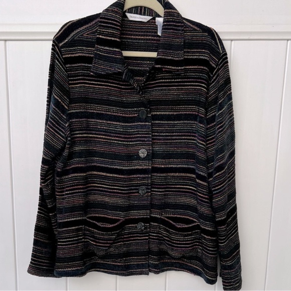 DRAPERS and Damon’s Black W/Gold Metallic Multicolor Stripes Size Large Blazer